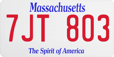 MA license plate 7JT803