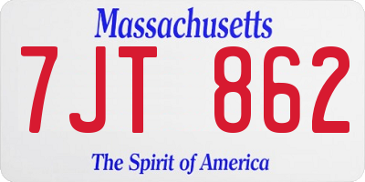 MA license plate 7JT862