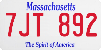 MA license plate 7JT892