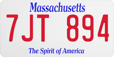 MA license plate 7JT894