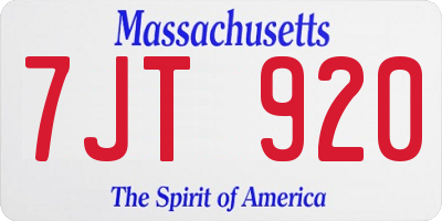 MA license plate 7JT920