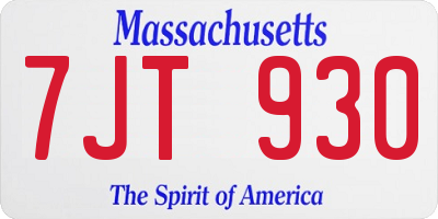 MA license plate 7JT930