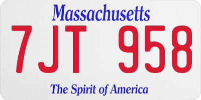MA license plate 7JT958