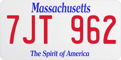 MA license plate 7JT962