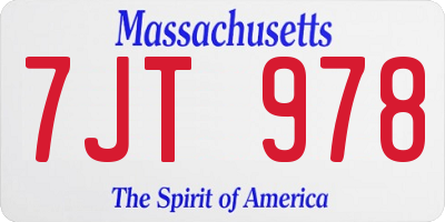 MA license plate 7JT978