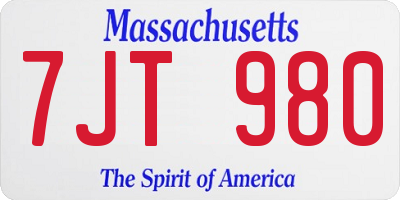 MA license plate 7JT980