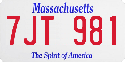 MA license plate 7JT981