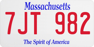 MA license plate 7JT982