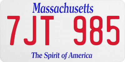 MA license plate 7JT985