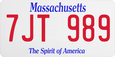 MA license plate 7JT989