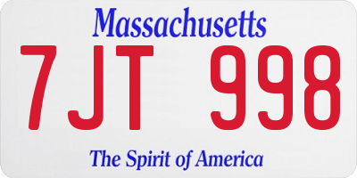 MA license plate 7JT998