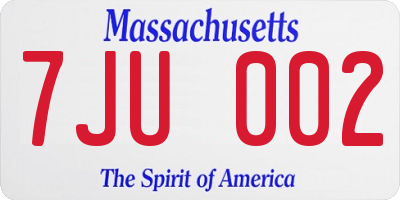 MA license plate 7JU002