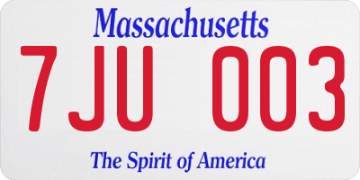 MA license plate 7JU003
