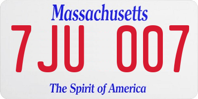 MA license plate 7JU007