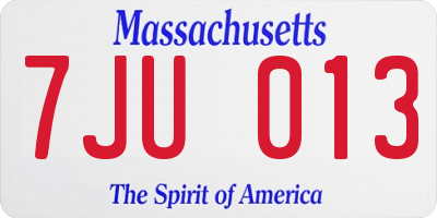MA license plate 7JU013