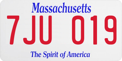 MA license plate 7JU019