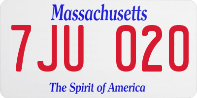 MA license plate 7JU020
