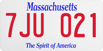 MA license plate 7JU021