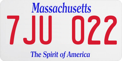 MA license plate 7JU022