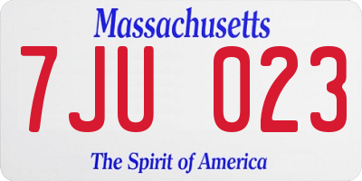 MA license plate 7JU023