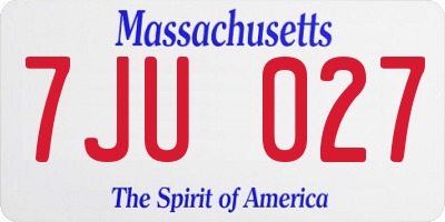 MA license plate 7JU027
