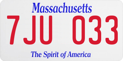 MA license plate 7JU033