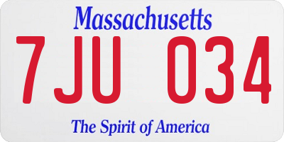 MA license plate 7JU034