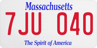 MA license plate 7JU040