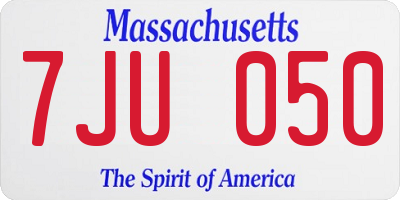 MA license plate 7JU050