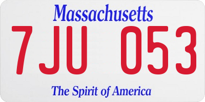 MA license plate 7JU053
