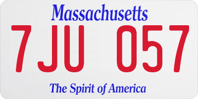 MA license plate 7JU057