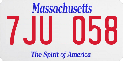 MA license plate 7JU058