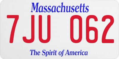 MA license plate 7JU062