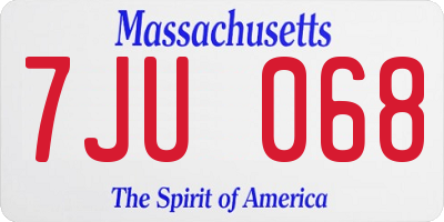 MA license plate 7JU068