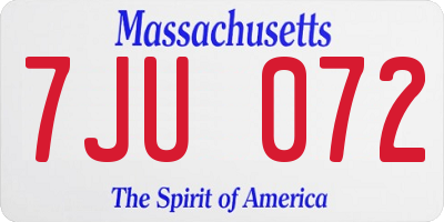 MA license plate 7JU072