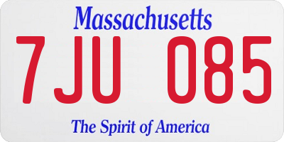 MA license plate 7JU085