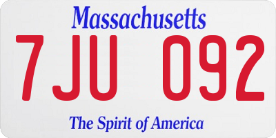 MA license plate 7JU092