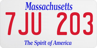 MA license plate 7JU203