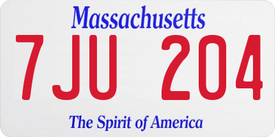 MA license plate 7JU204