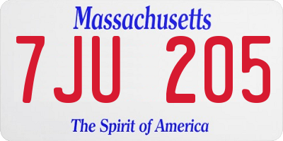 MA license plate 7JU205