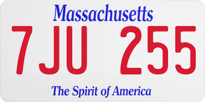 MA license plate 7JU255