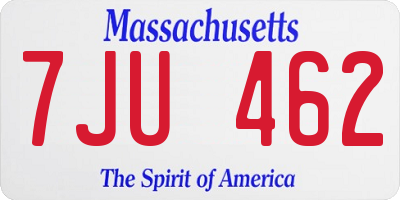 MA license plate 7JU462