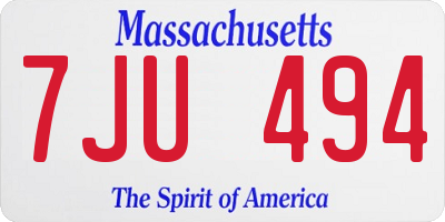 MA license plate 7JU494