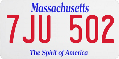 MA license plate 7JU502