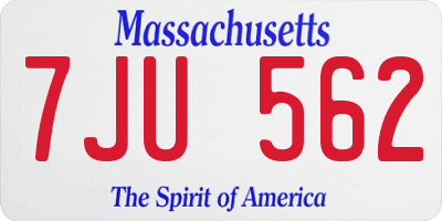 MA license plate 7JU562