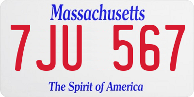 MA license plate 7JU567