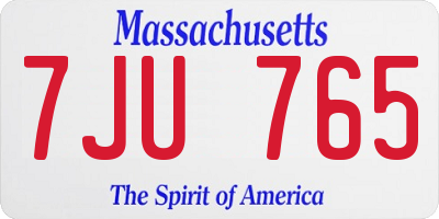 MA license plate 7JU765