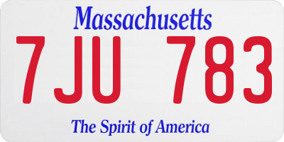 MA license plate 7JU783
