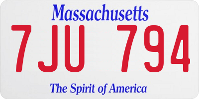 MA license plate 7JU794