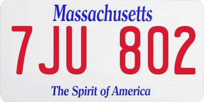 MA license plate 7JU802